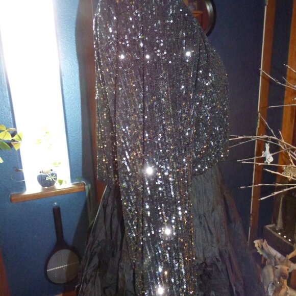 ENDLESS ROSE GOTH WEDDING HOLIDAY PARTY BLACK SILVER CROP SEQUIN BLOUSE TOP L - Picture 5 of 12